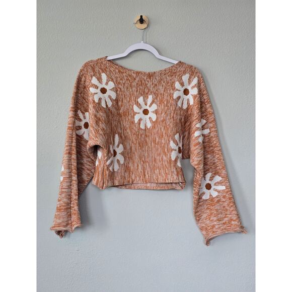 no brand Sweaters - Orange and White Floral Women's Sweater cropped